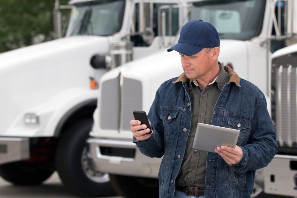 Supervisor learning how to manage fleet vehicles using tech solutions.