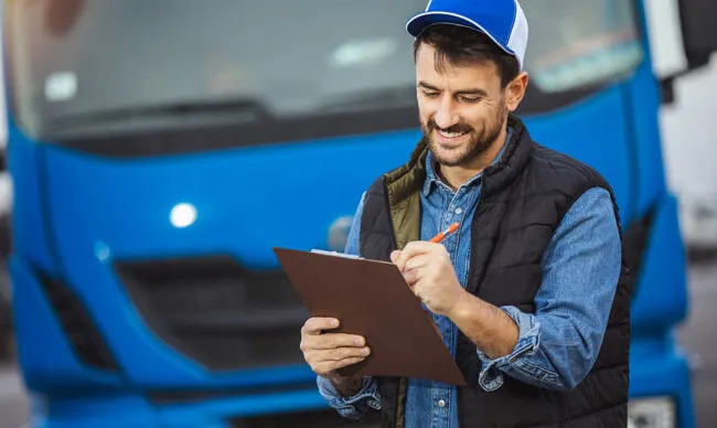 Manager completing a fleet vehicle maintenance checklist to enhance safety and longevity.