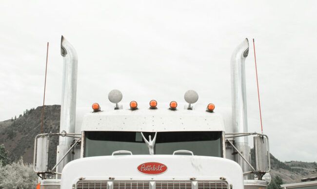 The front of a semi truck.