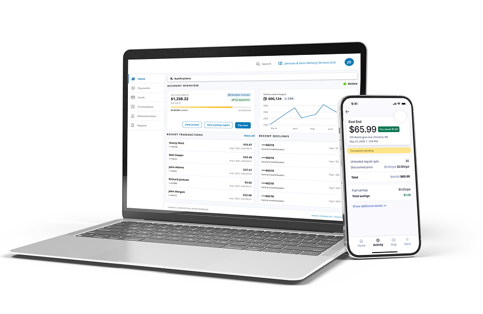 Use a laptop or phone to view card activity, manage cards and/or employees, download reports, and more